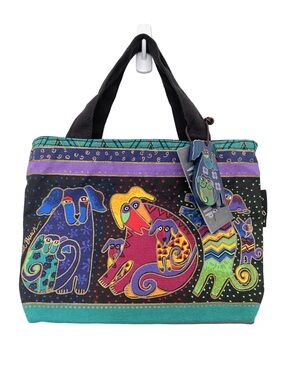 Laurel Burch Small Canvas Tote Bag “Dogs and Doggies” NWT